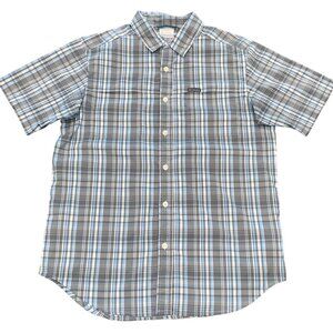 Columbia Performance Shirt Small Gray Blue Plaid Button Up Lightweight Outdoor